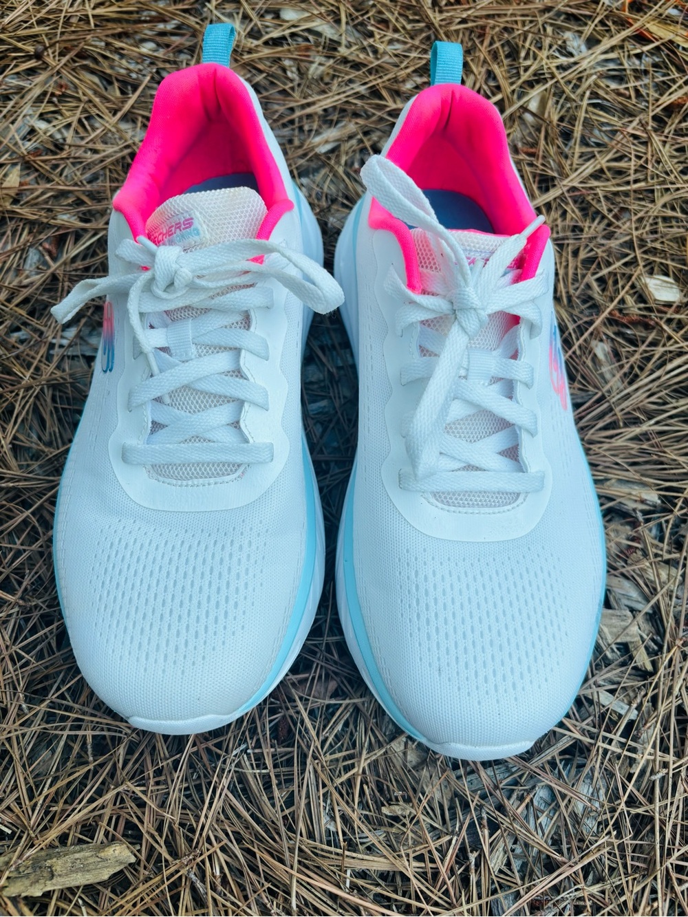 Skechers White Athletic Sneakers with Hot Pink and Light Blue Accents size 10 - Picture 5 of 11